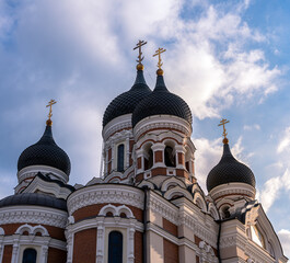 Alexander Nevski cathedral. Dome towers view at sunset. Tallin, Estonia