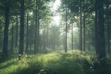 Obraz premium Serene Green Forest with Soft Light and Mist
