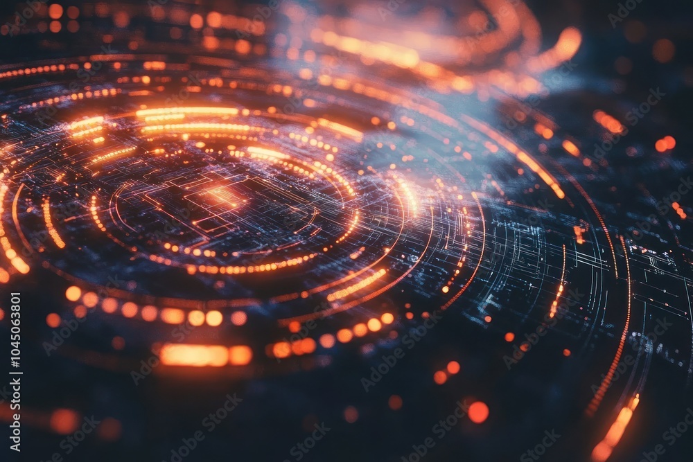 Poster vibrant tech circuits with glowing elements