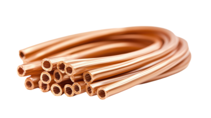 Intricate arrangement of flexible copper tubing coiled artistically against a neutral background