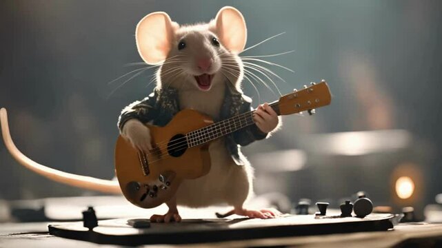 Get ready to rock with the coolest mouse in town! In this hilarious video, a tiny mouse with a wild rocker hairstyle takes center stage, shredding on a mini electric guitar. 
