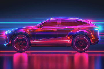 Abstract SUV Car. Glow, Shine, and Neon Effect.