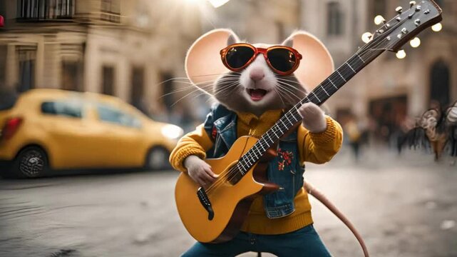 Get ready to rock with the coolest mouse in town! In this hilarious video, a tiny mouse with a wild rocker hairstyle takes center stage, shredding on a mini electric guitar. 