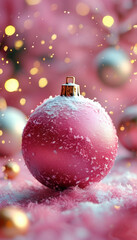 Fototapeta premium pink Christmas ball on snow