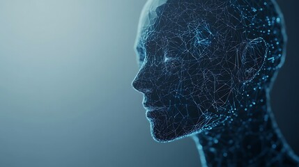 Futuristic human head design composed of complex digital network connections