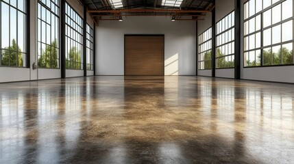 Geräumiges Industrielager mit poliertem Betonboden für Lagerlösungen