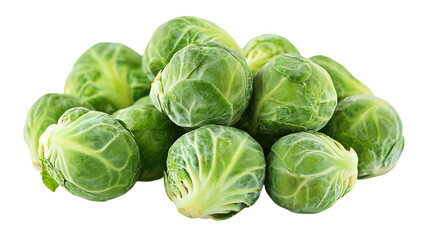 Freshly harvested Brussels sprouts on a white background highlight their vibrant green hue