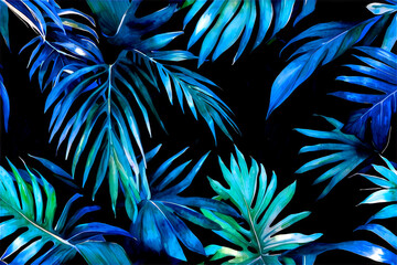 Tropical watercolor palm leaves on an isolated background, set of green plants, botanical illustration, Generative AI