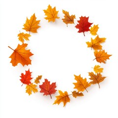 Autumn Leaves Frame - Minimalistic Fall Concept on White Background in Vibrant Tones for Seasonal Design