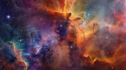 Naklejka premium Cosmic Nebula: A Celestial Symphony of Color and Light
