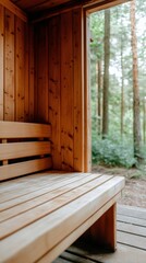 Ruhiger Rückzugsort aus Holzsauna in ruhiger Waldumgebung zum Entspannen und Wohlfühlen