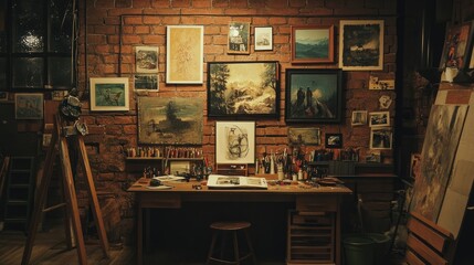 Cozy Art Studio with Paintings and Tools