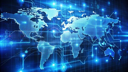 Obraz premium A Digital World Map with Interconnected Lines, Representing Global Communication and Data Flow