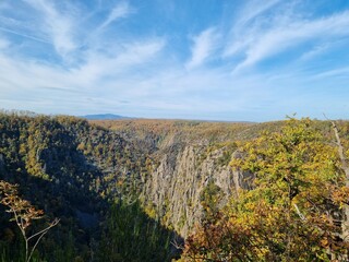Blick vom Hexentanzplatz bei Thale Richtung Roßtrappe, Harz, Sachsen-Anhalt