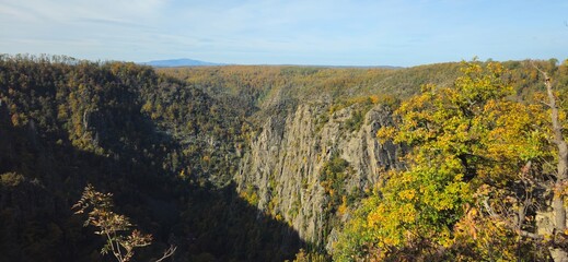 Blick vom Hexentanzplatz bei Thale Richtung Roßtrappe, Harz, Sachsen-Anhalt