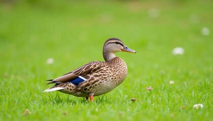 Obraz premium Peaceful moment in nature with a mallard duck