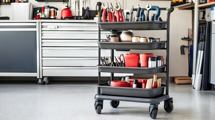 Organized Tool Cart in a Modern Workshop