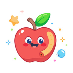 Smiling Cartoon Apple with Worm and Star