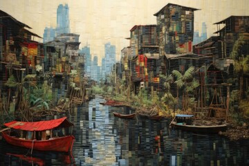Fototapeta premium Bangkok outdoors painting boat.
