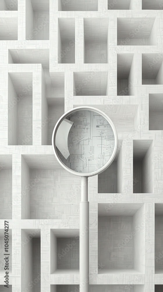 Poster exploring the intricacies of a maze the lens of discovery in a minimalistic space