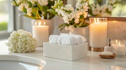 Elegant Bathroom Decor with Fresh Towels and Candles