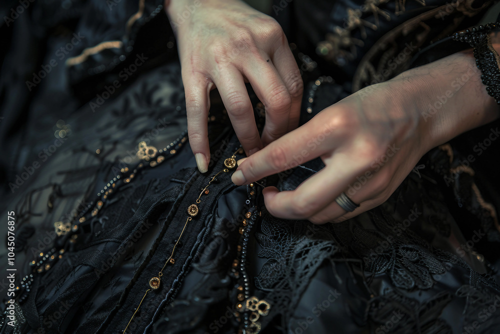 Poster a skilled artisan focuses on embroidering a intricate pattern generative ai image