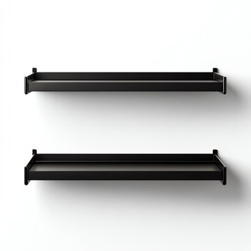 recommend clip art: Minimalist black wall shelves set up for modern interior design decor, stylish and functional, isolated.