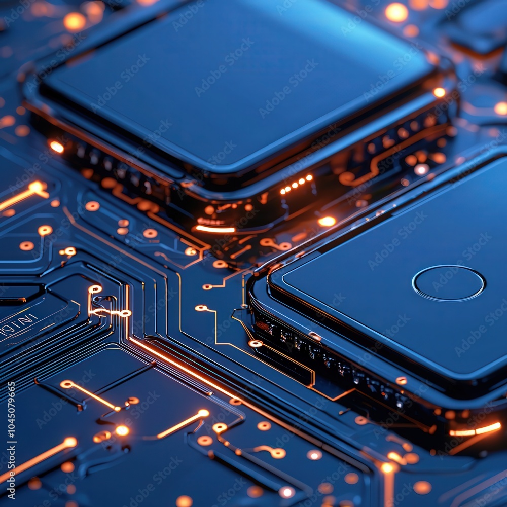 Poster exploring the intricacies of modern technology through circuitry and design innovations