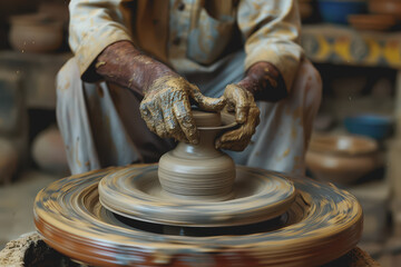 Traditional pottery is made on a potter&rsquo;s wheel.