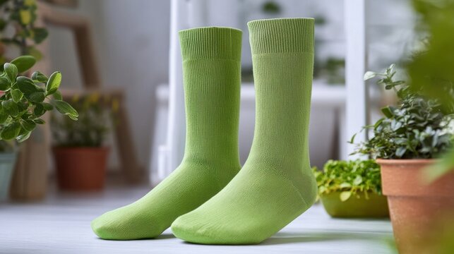 Durable organic high socks created from eco materials presented on a white backdrop promoting green living and everyday comfort