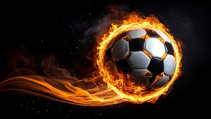 Naklejka premium Burning Football Flight - Double Exposure Photography, Sports, Fire, Abstract, Motion