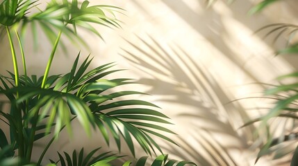 Blurred Shadows of Palm Leaves on Light Colored Wall Beautiful Botanical Background for Product Presentation