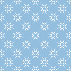 Seamless pattern of evenly spaced circles and dots. Hand drawn white circles and small dots on blue background. Allover circles raster illustration. Great for baby apparel