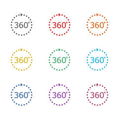 360 degree view icon isolated on white background. Set icons colorful