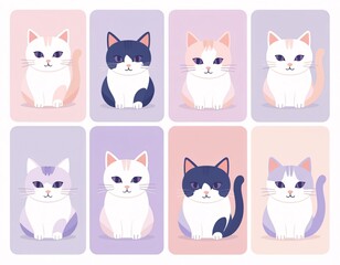 Cute cartoon cat characters set vector illustration for pet design