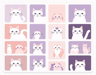 Cartoon Animal Icon Collection Set: Cute Baby Cat Dog Vector Illustration Pattern