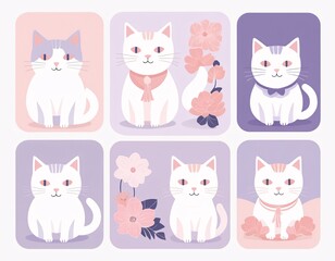Cute cartoon cat characters in a set for fun design