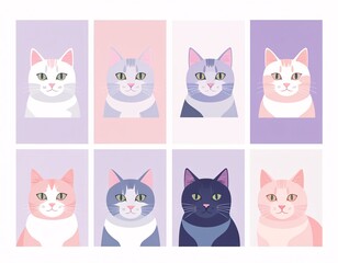 Cute Cartoon Cat Characters Vector Set