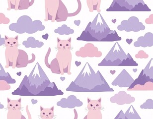 Vintage vector illustration of a set of pink dresses with doodle cat and dog patterns for baby girls and women, perfect for fashion, weddings, or princess parties