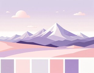 Mountain landscape vector illustration with blue sky, snow-capped peaks, and a desert scene