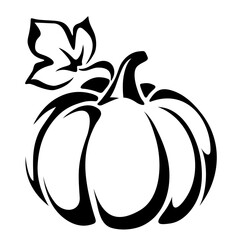 Pumpkin. Black contour drawing of a pumpkin with leaf isolated on a white background. Vector black and white illustration