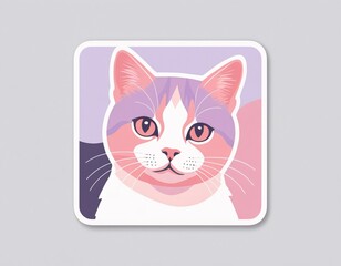 Cute baby kitty with pink nose and black eyes, sitting on white background
