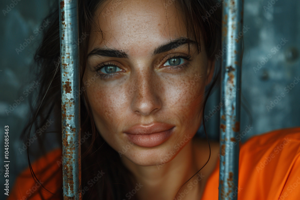 Poster designed with generative ai image of a person in jail cell