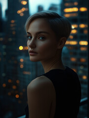 Obraz premium A portrait of short hair woman in the city