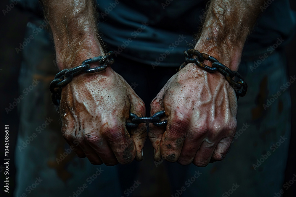 Poster designed with generative ai image of prisoner in a prison
