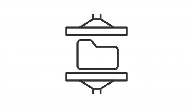 Big data compression line animation. Information management animated icon. Moving industrial press. Shaking folder. Black illustration on white background. HD video with alpha channel. Motion graphic