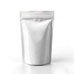 Sleek white packaging pouch on white background in high angle