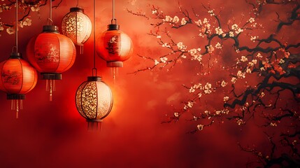 Obraz premium Chinese traditional red lantern relief mural poster background