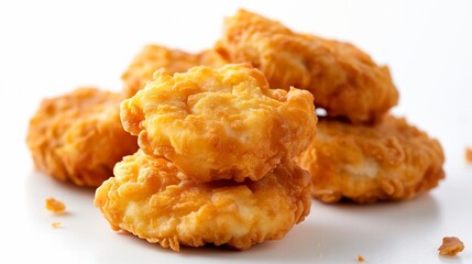 Golden and crispy chicken nuggets, a popular and delicious fast food snack enjoyed by kids and adults alike.