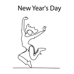 continuous single line drawing of handwritten text happy new year 2025, new year line art vector illustration